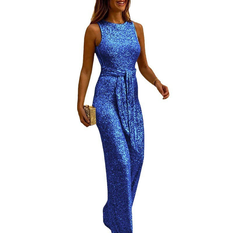 Women's Summer Round Neck Sleeveless Personalized Sequined Sier Fashion Casual Suit
