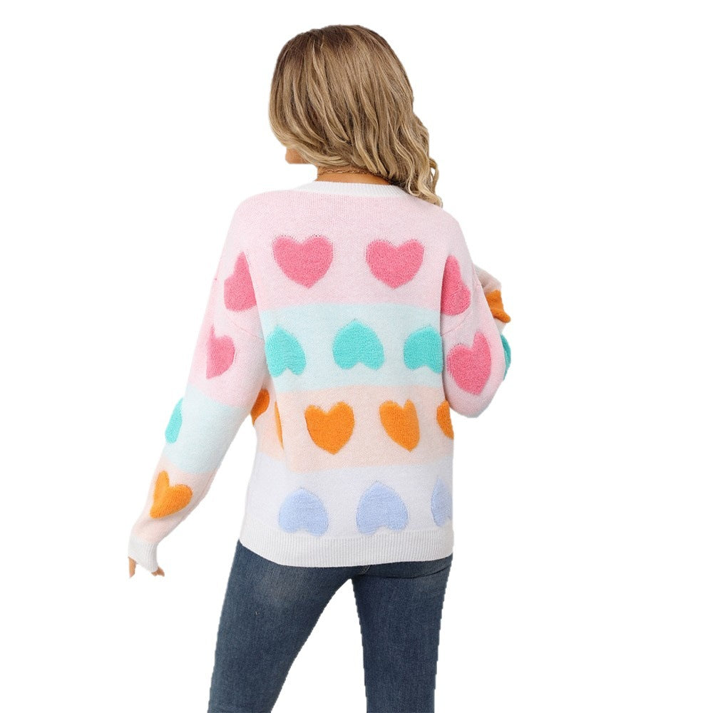 Women's Valentine's Day Round Neck Pullover Peach Sweaters