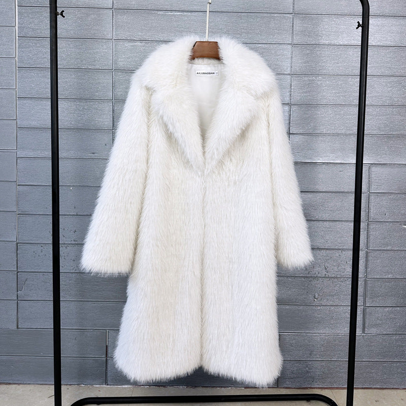 Women's Mid-length Collar Winter Furry Faux Plush Coats
