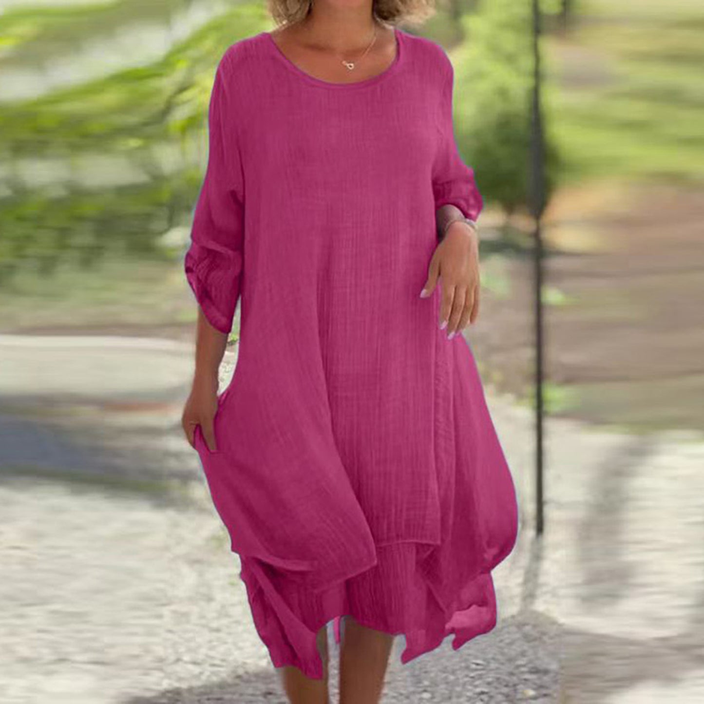 Women's Fashion Casual Round Neck Long Sleeve Double Dresses