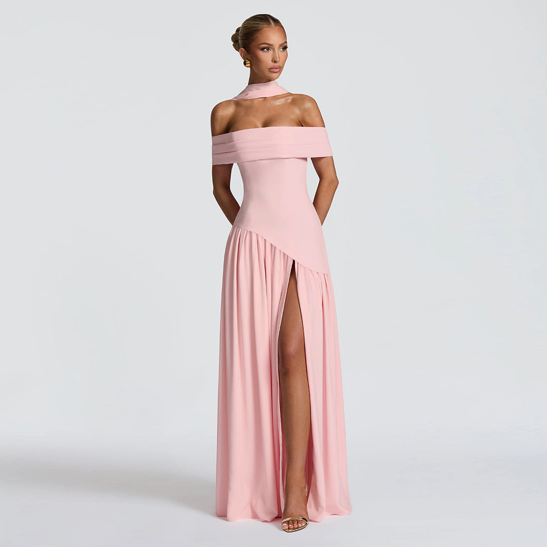 Women's Sexy Backless Slim Fit Solid Color Scarf Collar Dresses