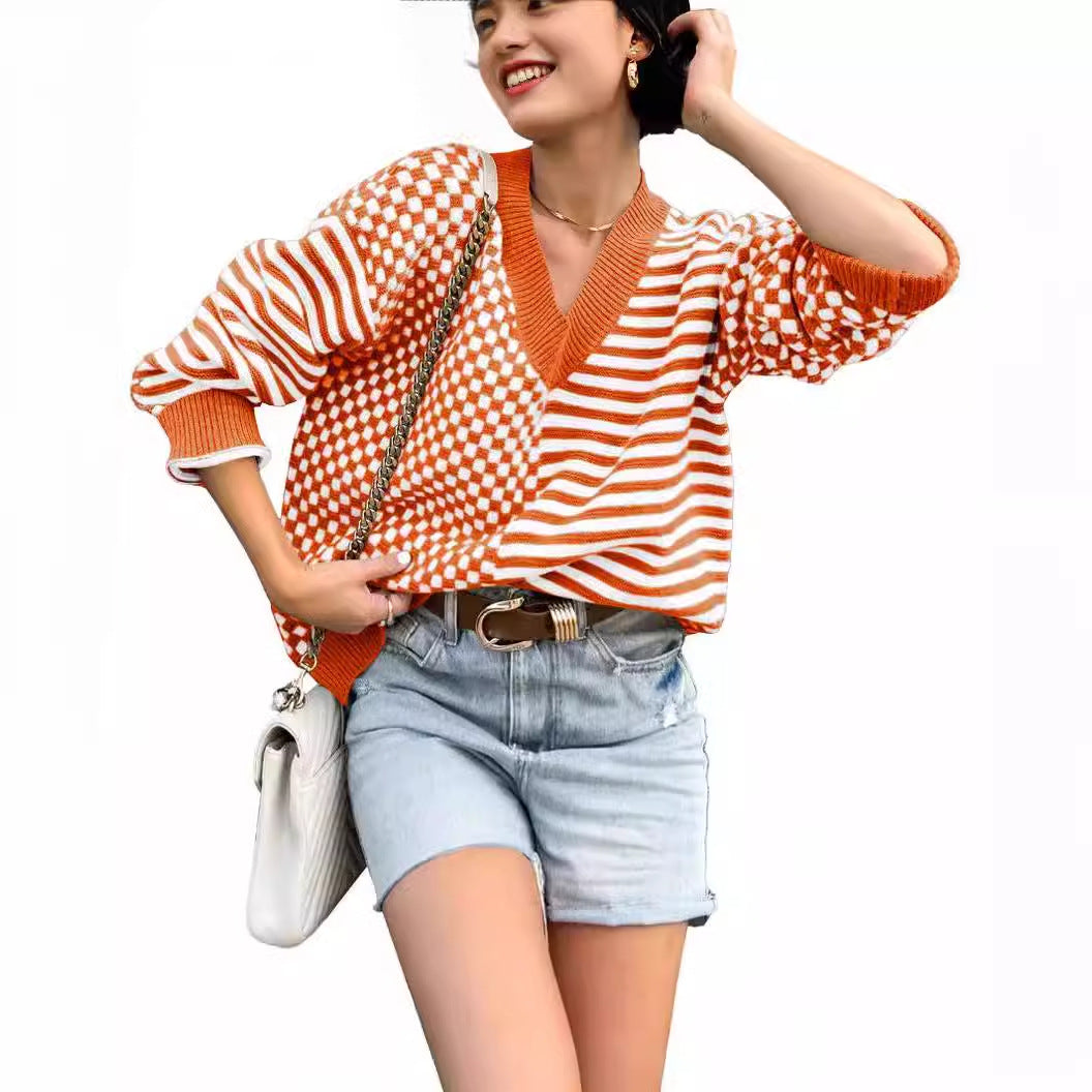 Women's V Neck Loose Street Fashion Design Sweaters