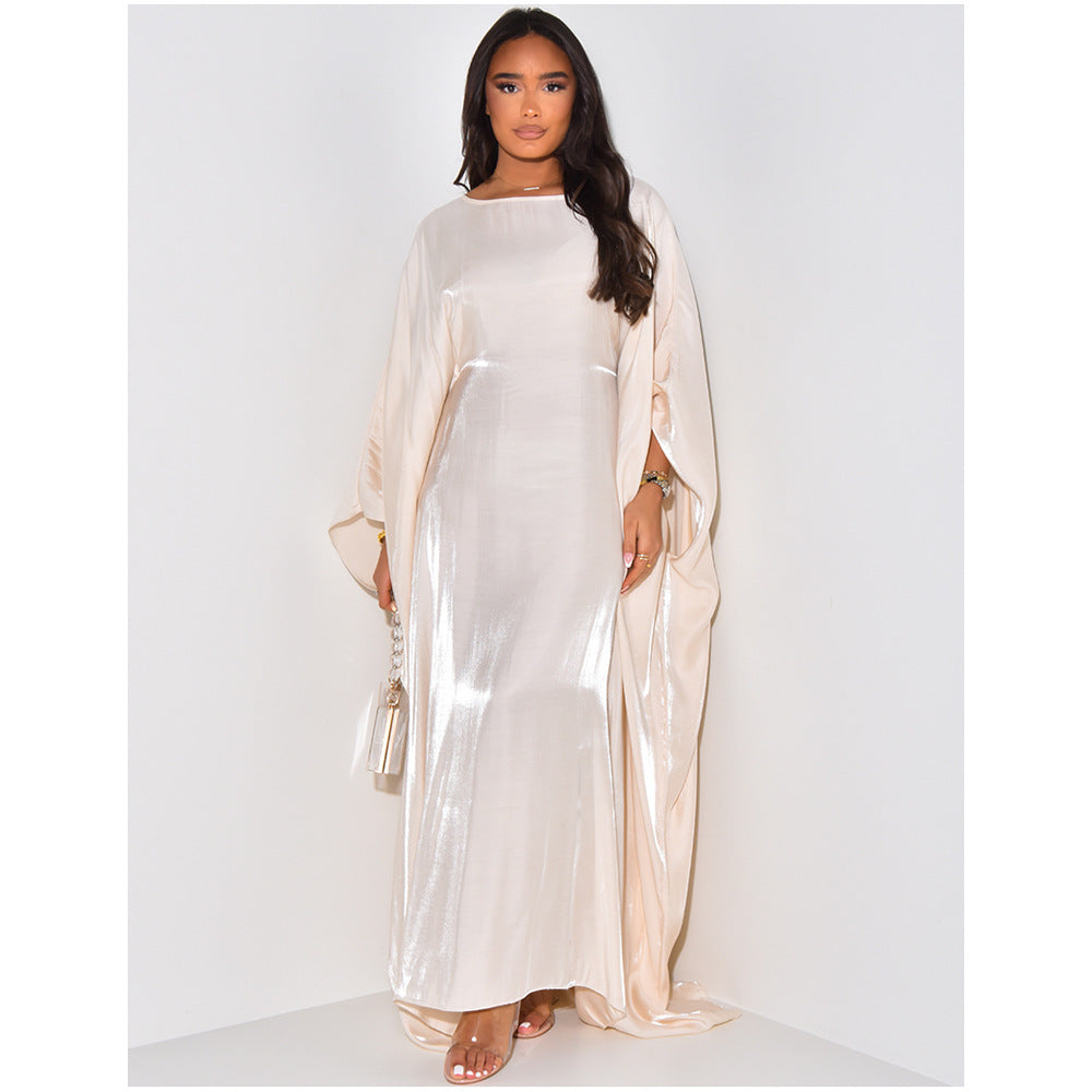 Women's Satin Casual Large Swing Dress Batwing Dresses