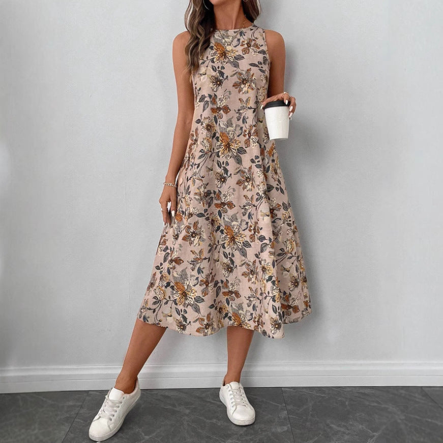 Trendy Women's Printed Sleeveless Pocket Elegant Dress