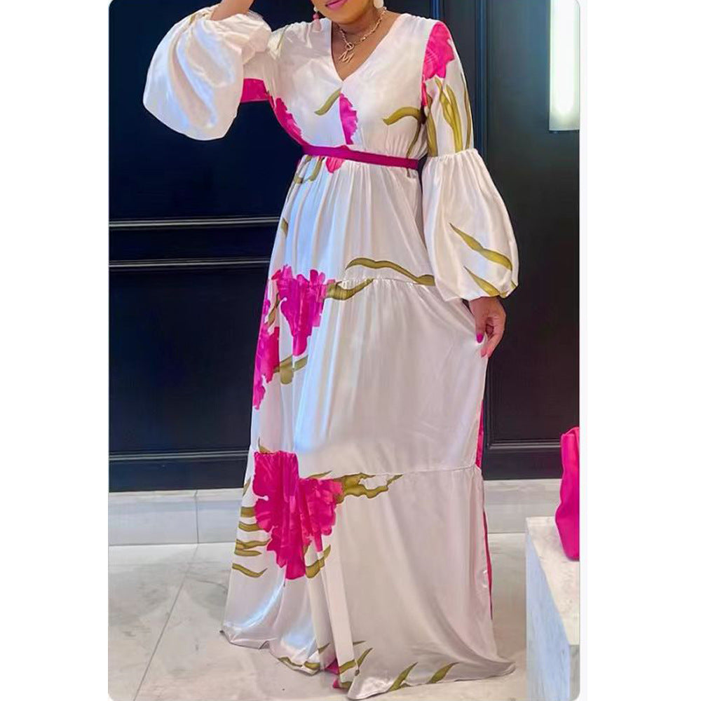 Unique Slouchy Flower Print Stitching Dress Dresses