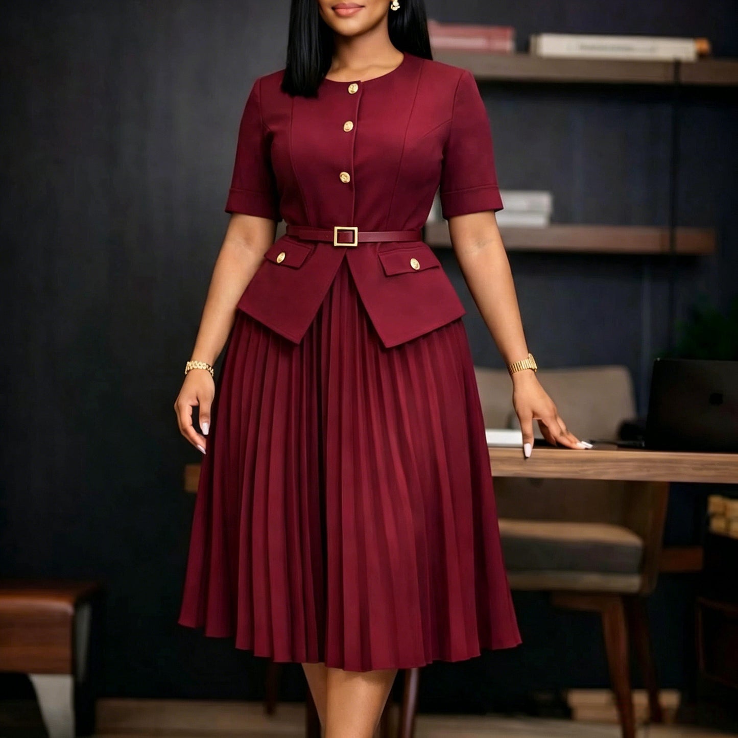 Women's African Summer Round Neck Stitching Pleated Fake Plus Size