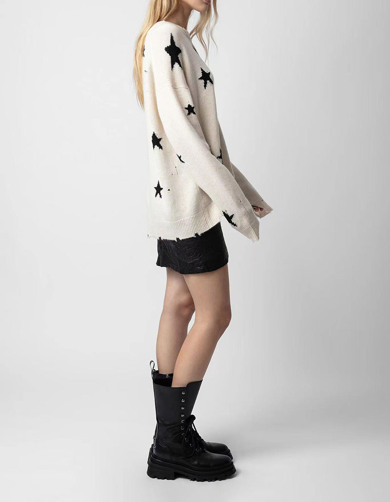 Women's French Niche Pattern Ripped Cashmere Loose-fitting Sweaters