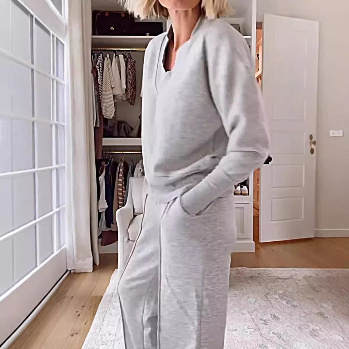 Autumn Casual Long Sleeve Loose Wide Leg Suits