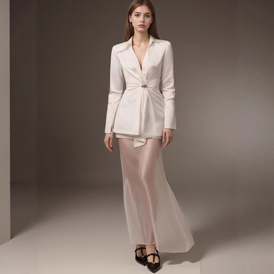 Women's Shirt Metal Buckle Simple Elegant Office Blouses