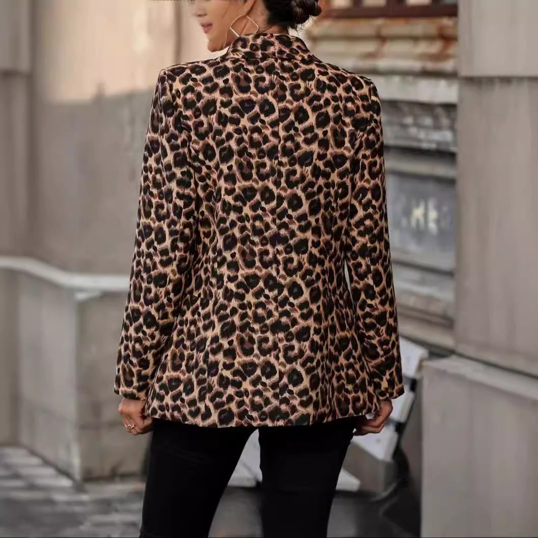 Fashion Trend Leopard Print Temperament Commute Coats