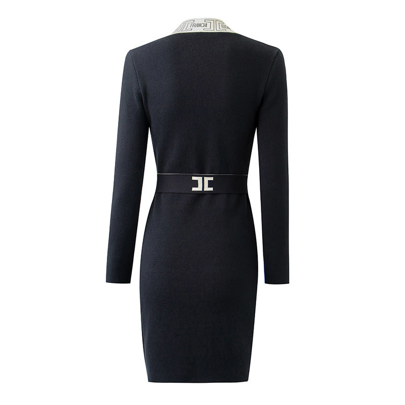 Women's Knitted Trendy Tied High Waist Midi Dress Solid Dresses
