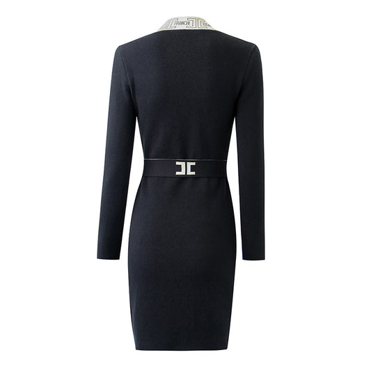 Women's Knitted Trendy Tied High Waist Midi Dress Solid Dresses