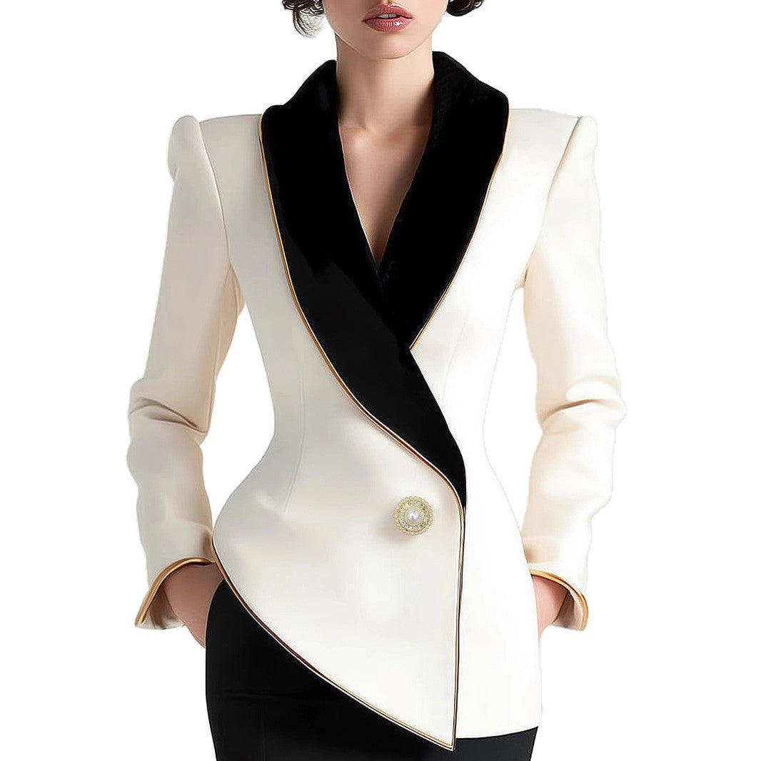 Women's Fashionable Elegant Irregular Gold Edge Pearl Blazers