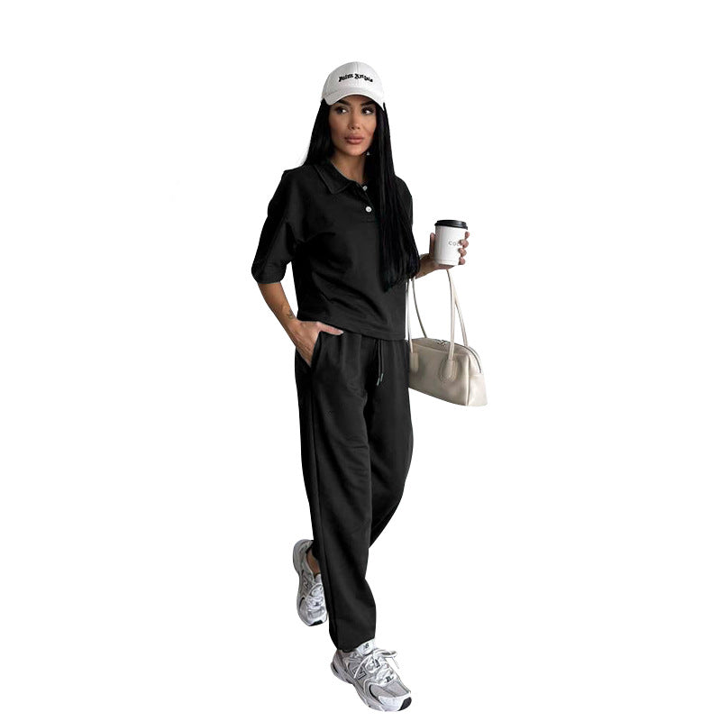 Women's Summer Solid Color Sleeve Lapel Pullover Fashion Suits