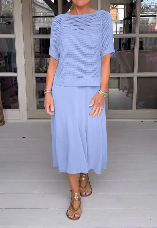 Knitted Empty Dress Solid Color Round Fashion Casual Suit