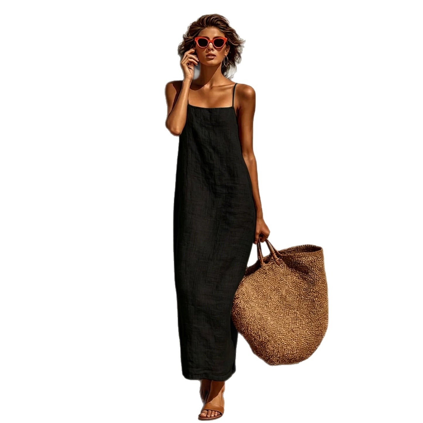 Women's Suspender Retro Loose Temperament Vacation Style Dress