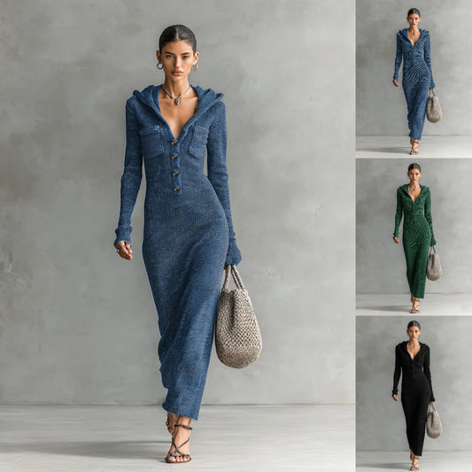 Women's Autumn Slim Fit Slimming Half-open Collar Dress