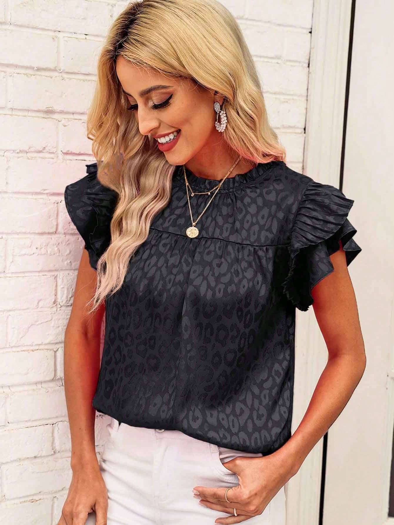 Women's Summer Fashion Printed Ruffle Sleeve Fluted Blouses