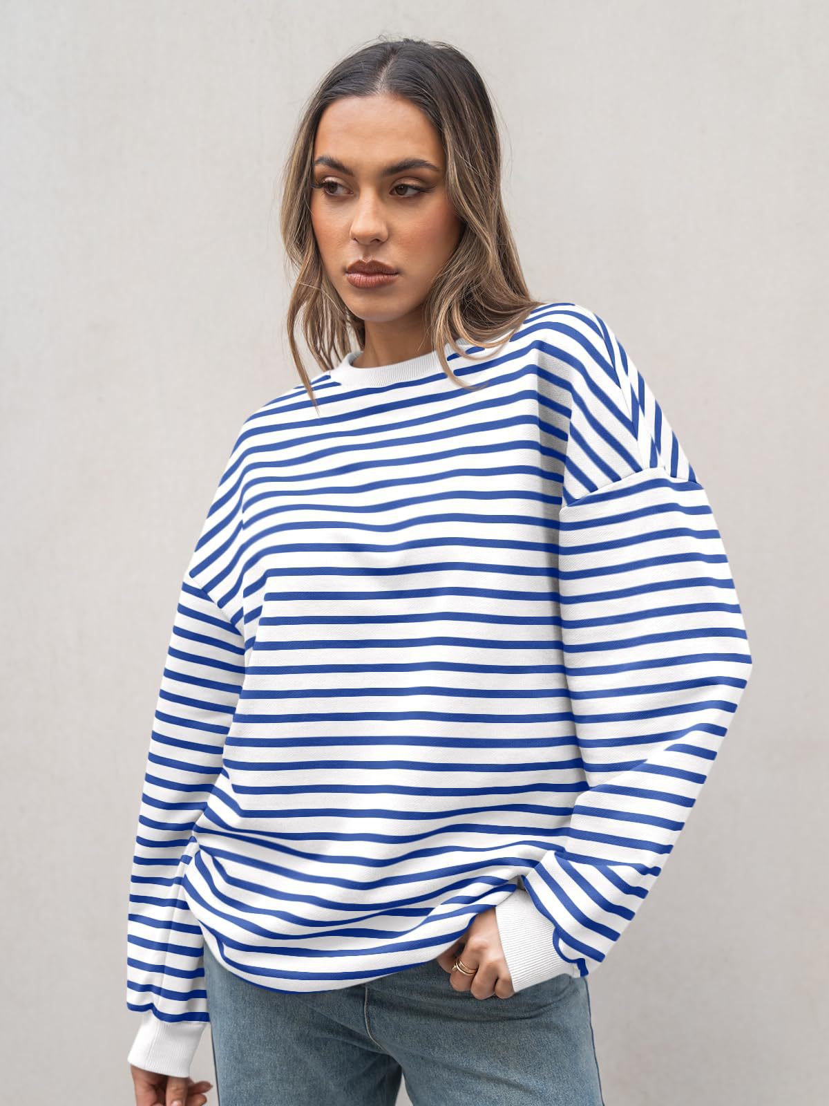 Graceful Elegant Women's Striped Long Sleeve Women's Sweater, Sweater