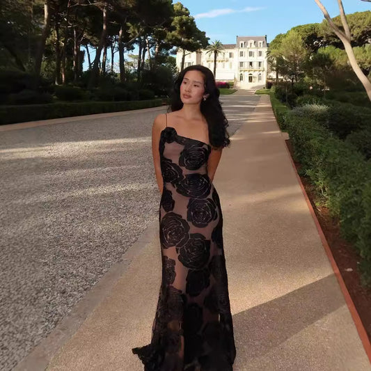 Sexy Burnt Flower Sling Shoulder Dress Dresses