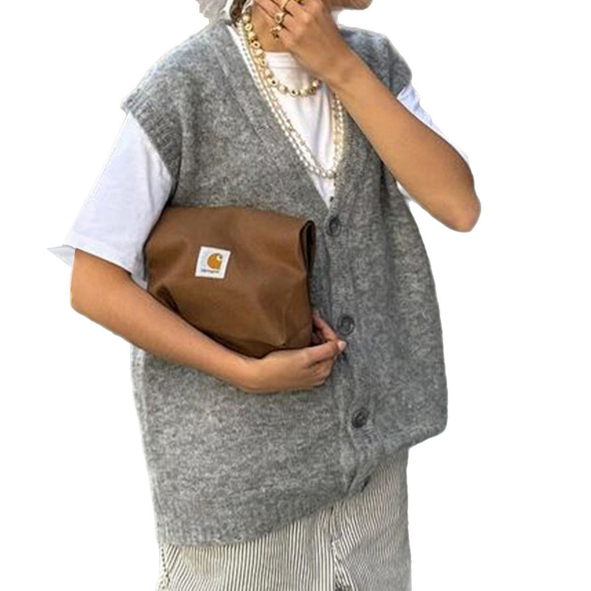 Women's Slouchy Casual Simple Buttons Woolen Tops