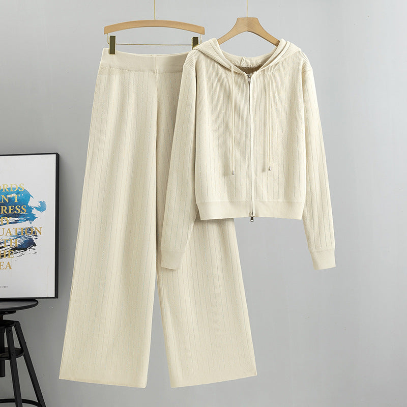 Women's Hooded Knit Two-piece Set Female Autumn Loose Hot Cardigans