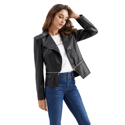 Women's Leather Detachable Hem Fashion Casual Jackets