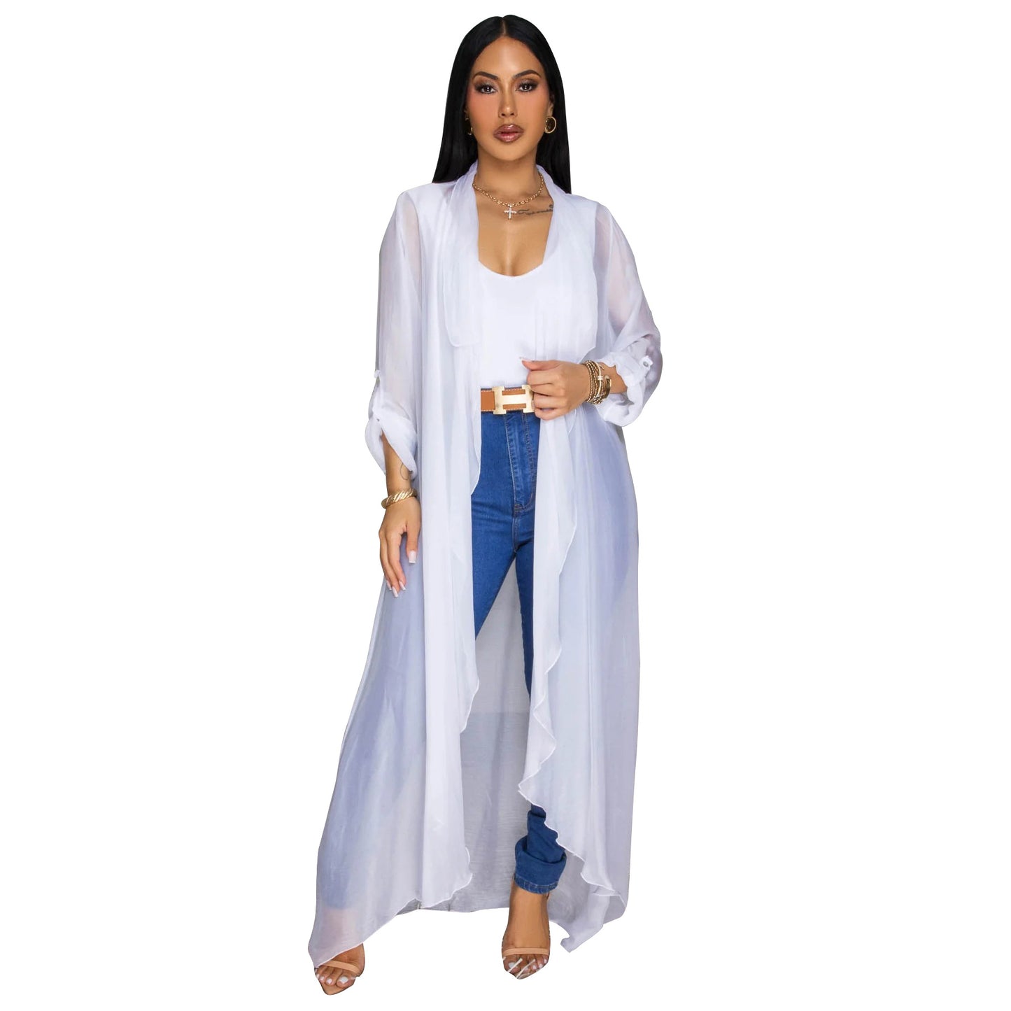 Women's Russian Casual Chiffon Shirt Long Sun Blouses