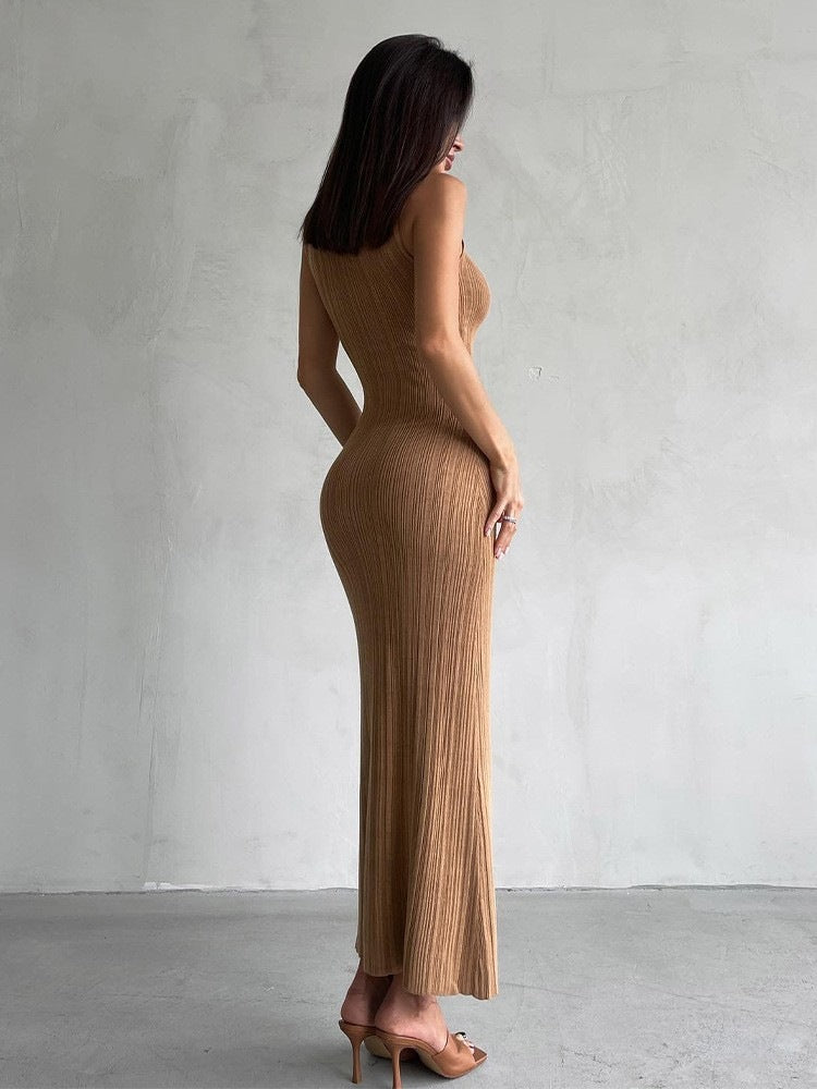 Women's Knitted Turtleneck Sleeveless Tight Midi Elegant Skirts