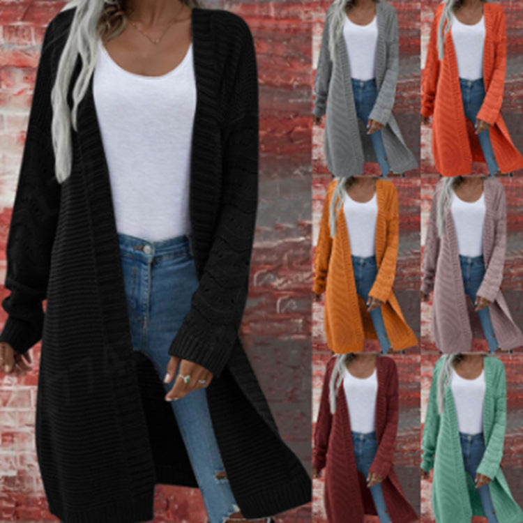 Women's Long Solid Color Knitted Mid-length Sweater