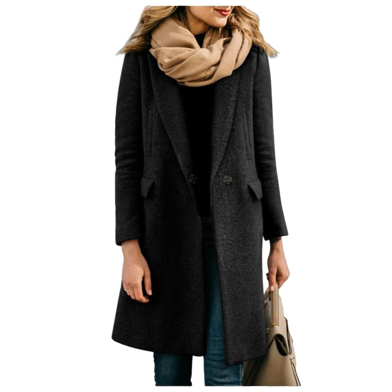 Women's Hot Single Long Woolen Hidden Hook Coats