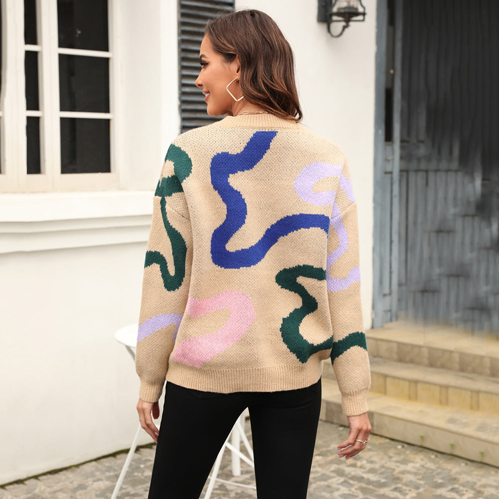 Fashion Round Neck Geometric Figure Loose Sweaters