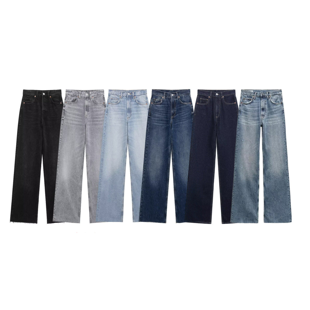 Women's Simple Wide Leg Straight High Waist Jeans