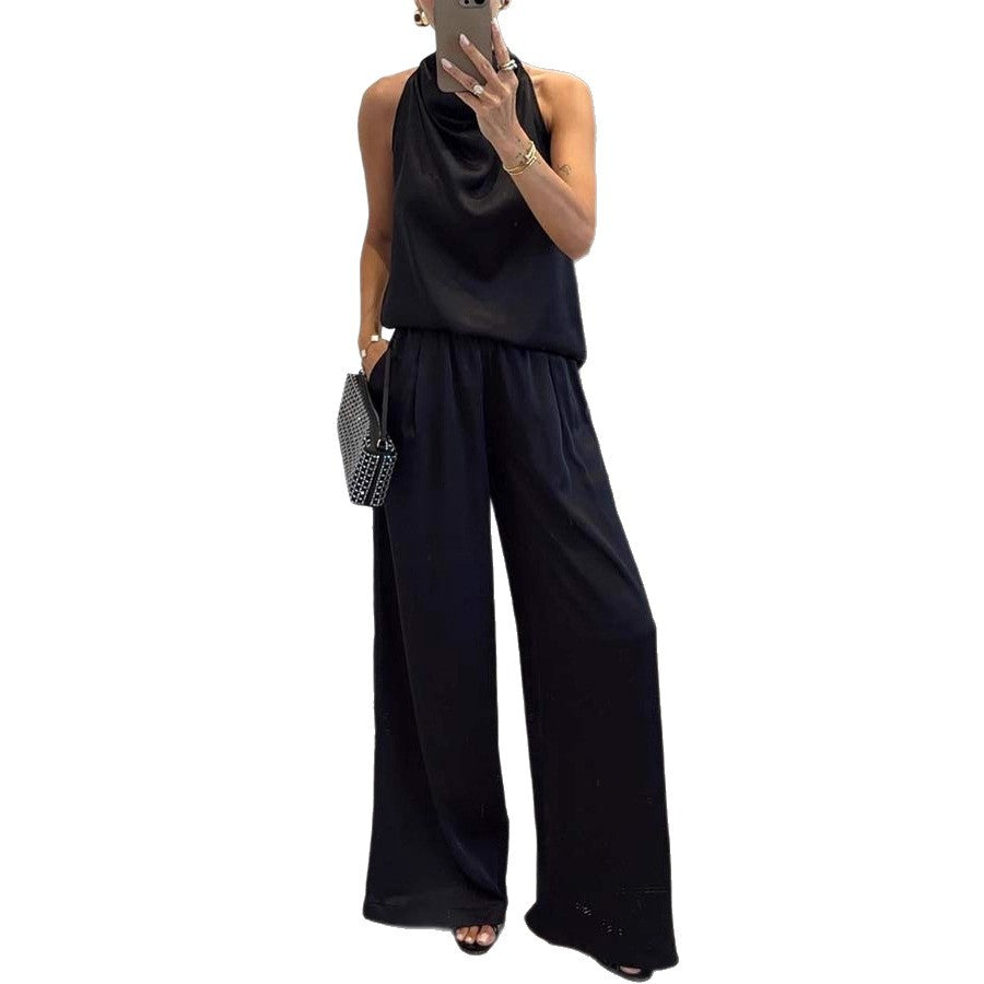 Women's Sleeveless Trousers Satin Leisure Vacation Loose Suits
