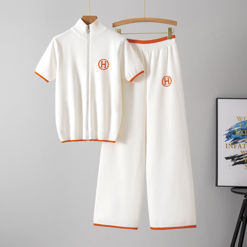 Contrast Color Sleeve Knitted High Waist Suits