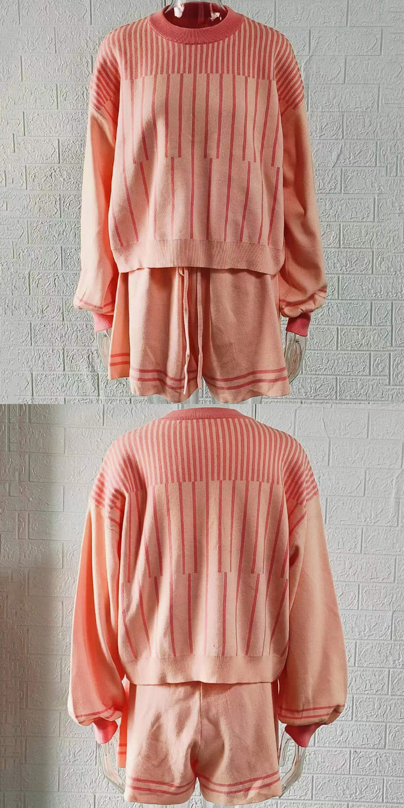 Women's Mixed Color Stripe Long Sleeve Two-piece Sweaters