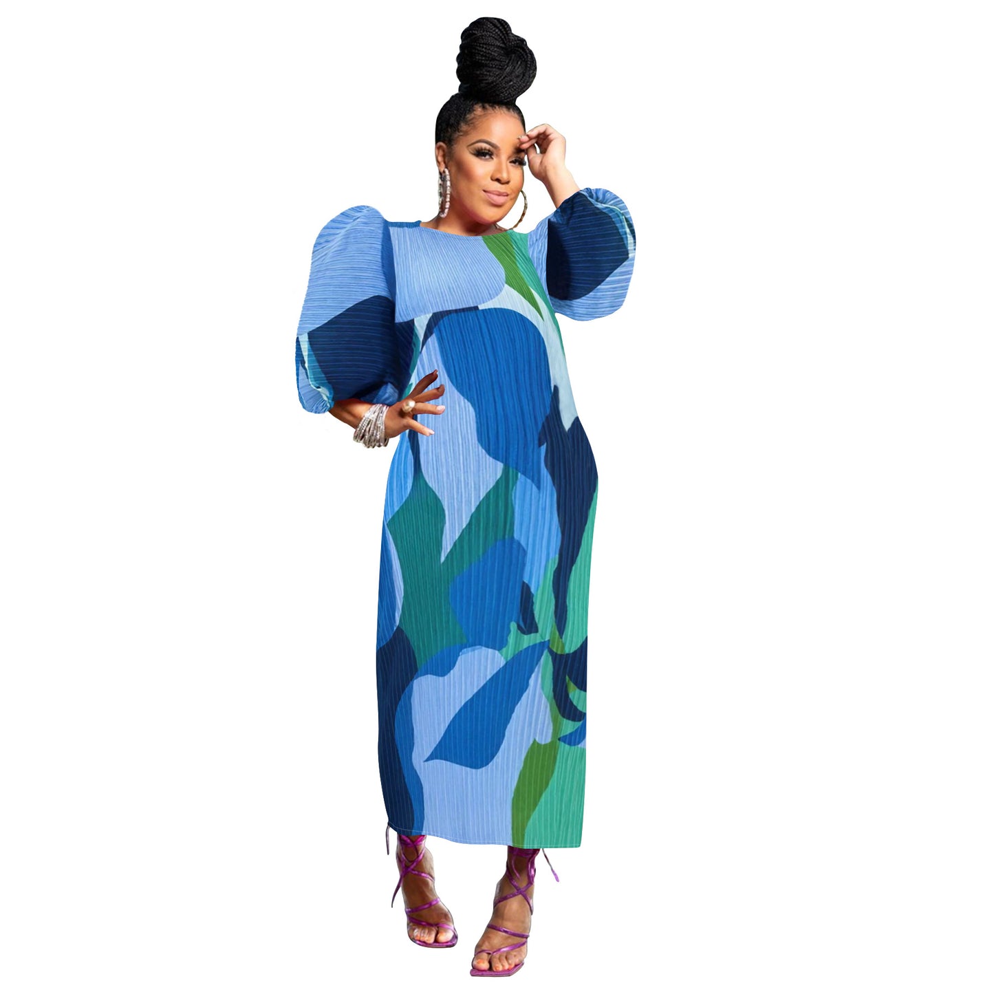 Women's Fashion Wear Lantern Sleeve Pleated Dress Dresses