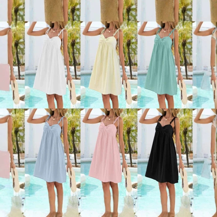 Women's Chest Pleated High Waist A- Line Dress