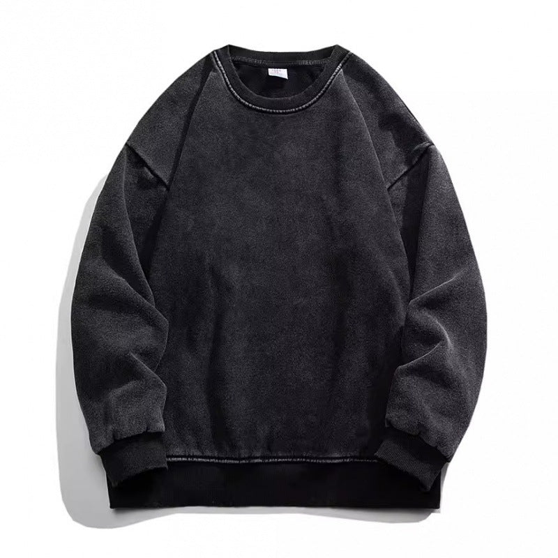 Women's & Men's Washed Heel Wrapped Collar Fashion Distressed Retro Crew Neck Sparkling Sweaters
