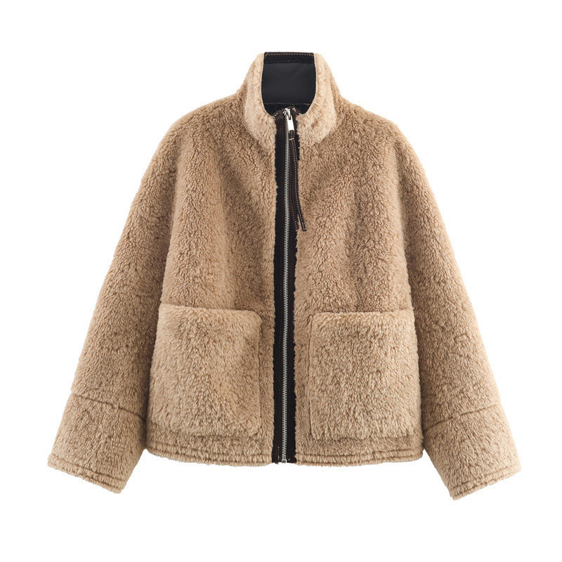 Women's High Neck Long Sleeve Pocket Decoration Coats