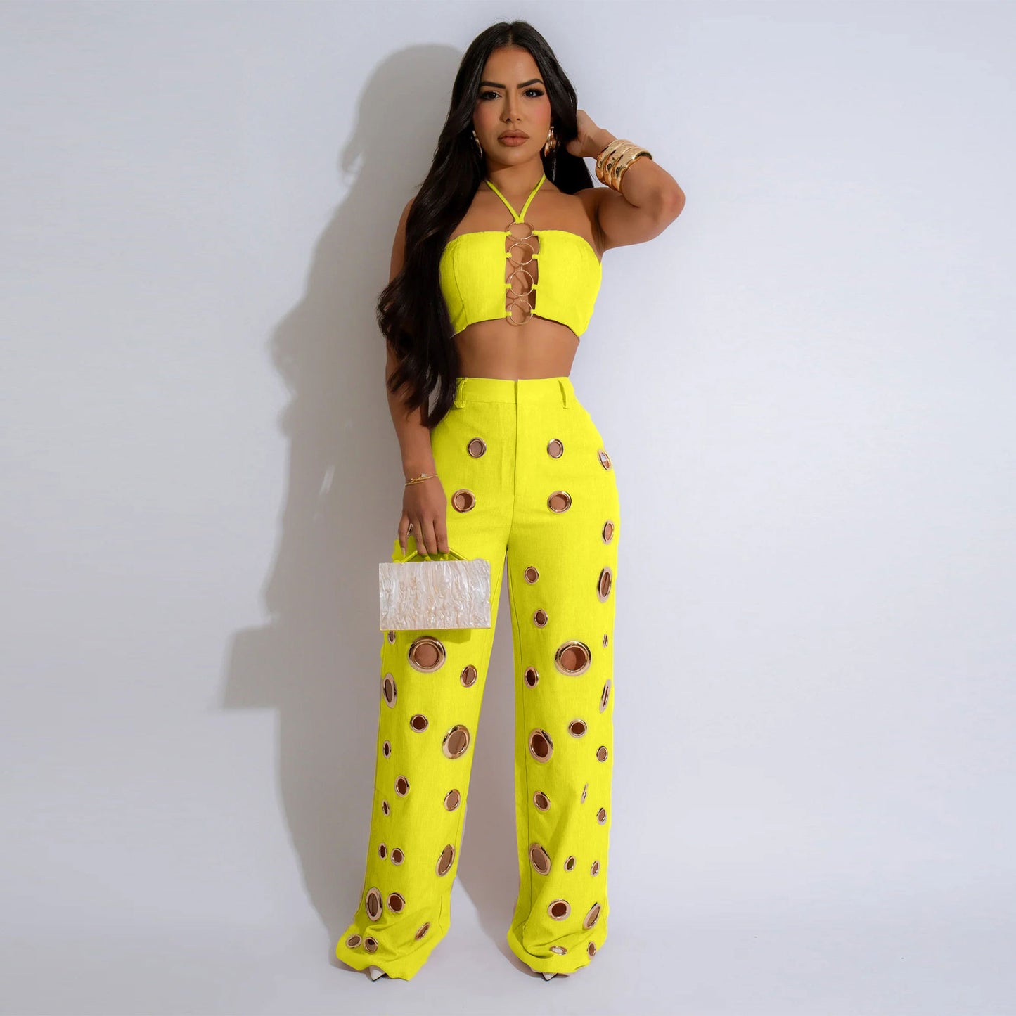 Sexy Hole Slim Fit Two-piece Nightclub Suits