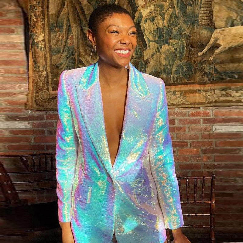 Fashion Personality Shiny Colorful Sequined Two-piece Suits