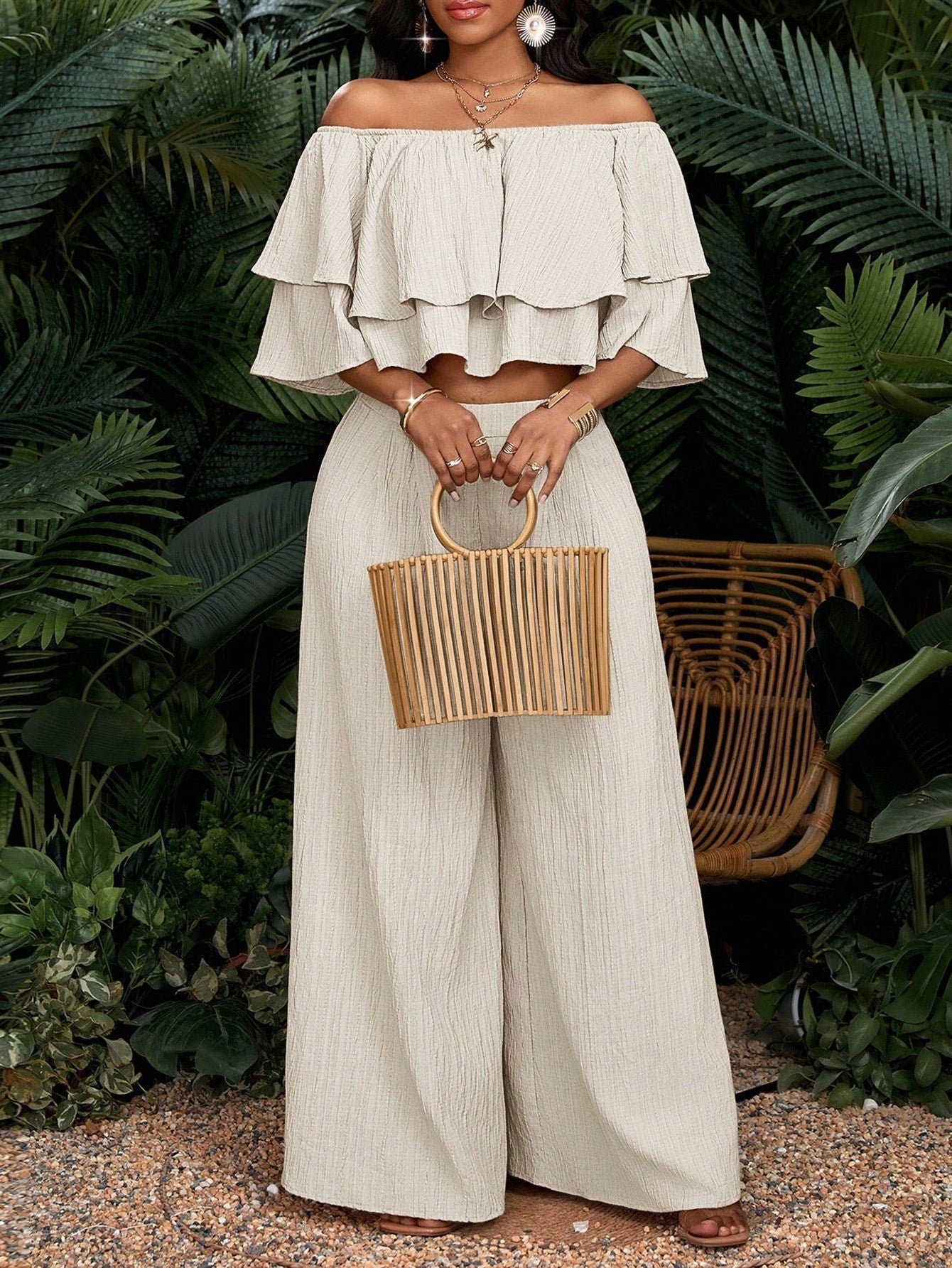 Ruffled High Waist Wide Leg Two-piece Shorts