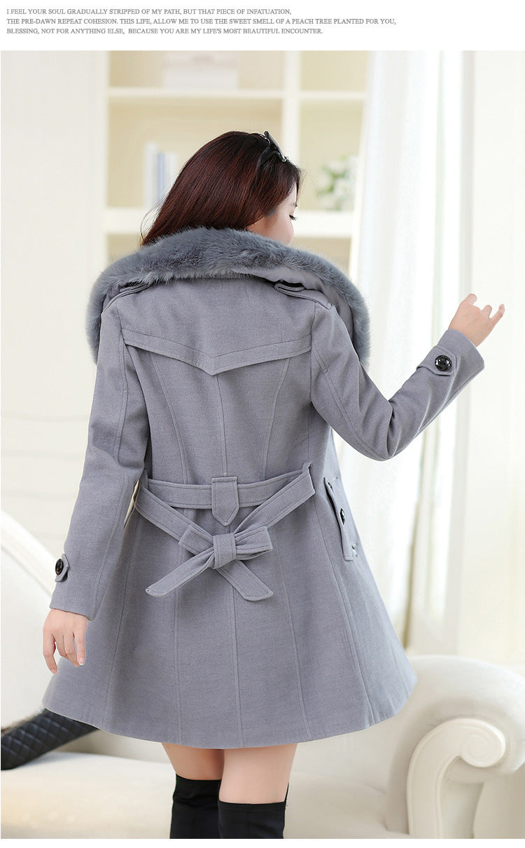 Women's Large Woolen Double-breasted Fur Collar Coats