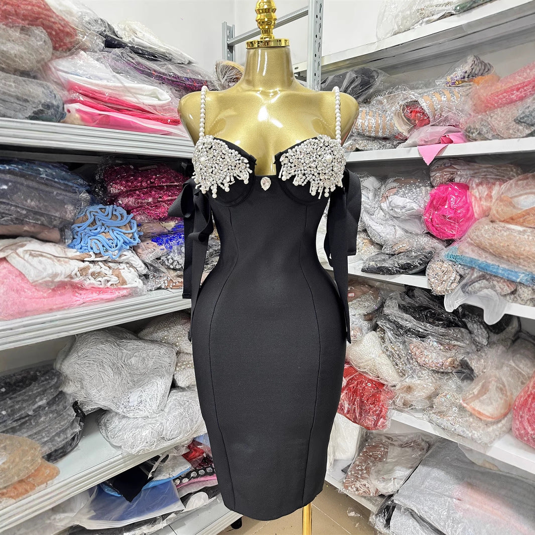 Bandage Dress Fashion Pearl Suspender Diamond Dresses