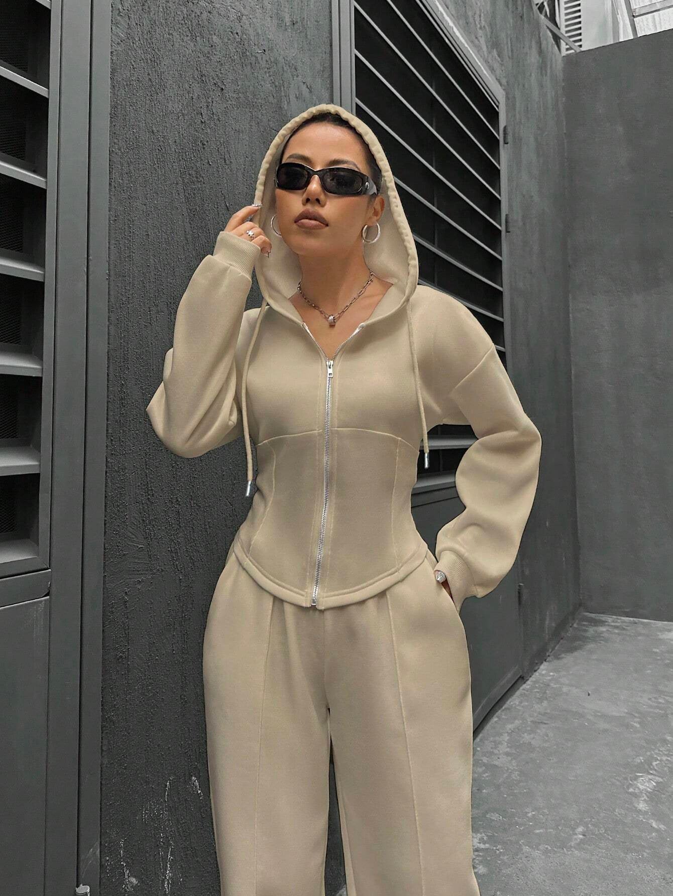 Women's Two Piece Set Trendy Hooded Slim Suits