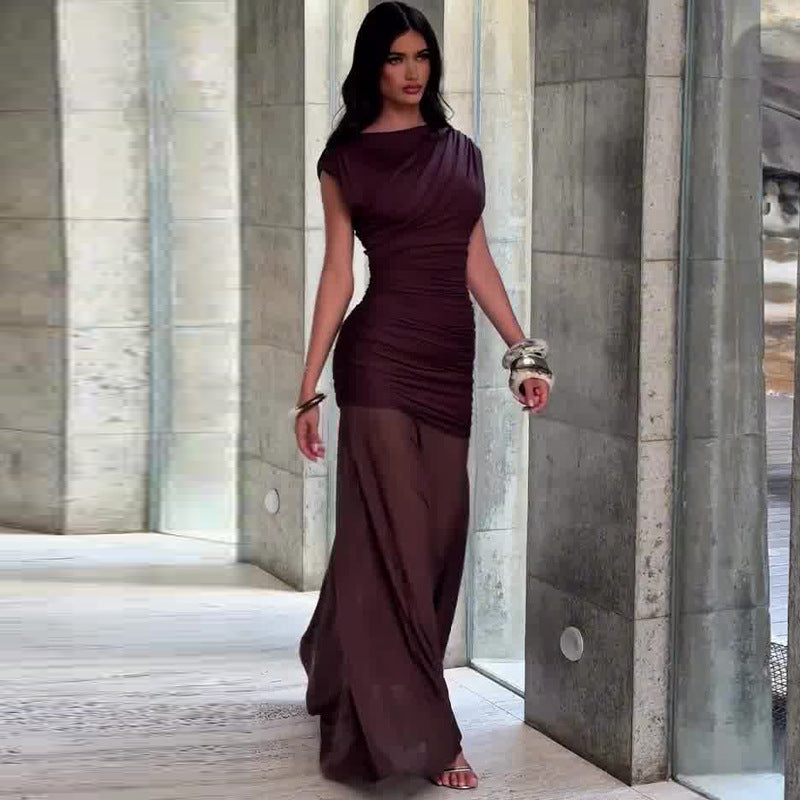 Women's Slim Fit Sexy Pleated Sleeveless Long Dresses