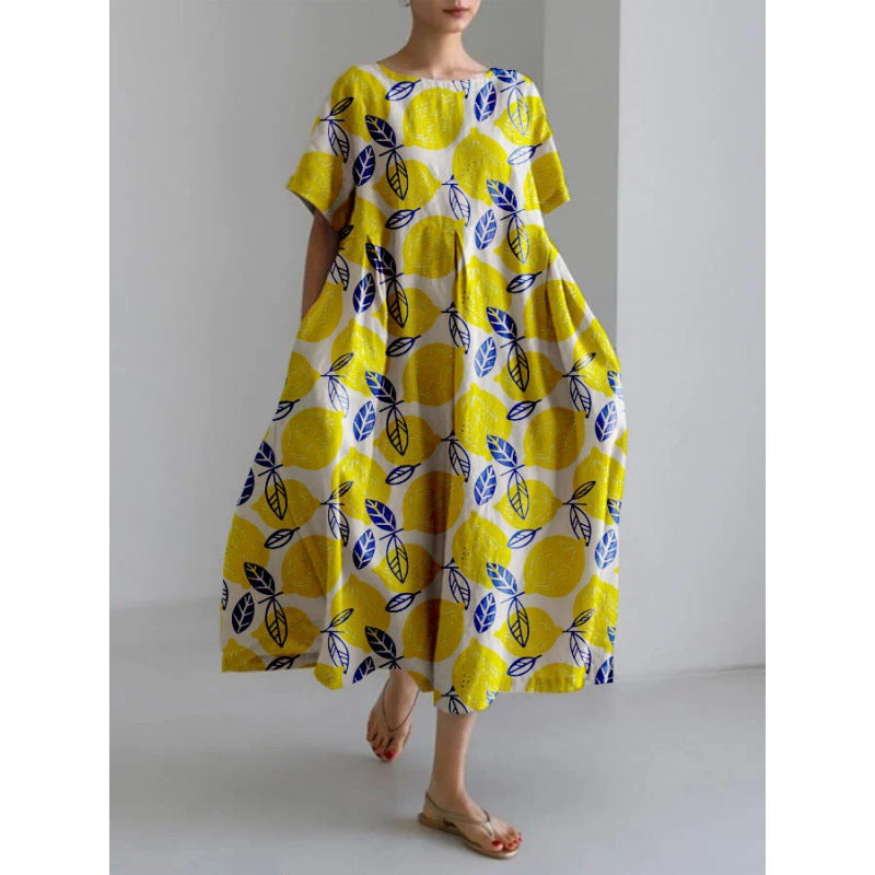 Women's Round Neck Fashion High-grade Short-sleeved Printed Dresses