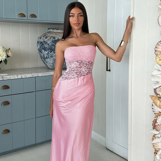 Women's Hollow Sleeveless Backless Stitching Tube Pinch Dresses