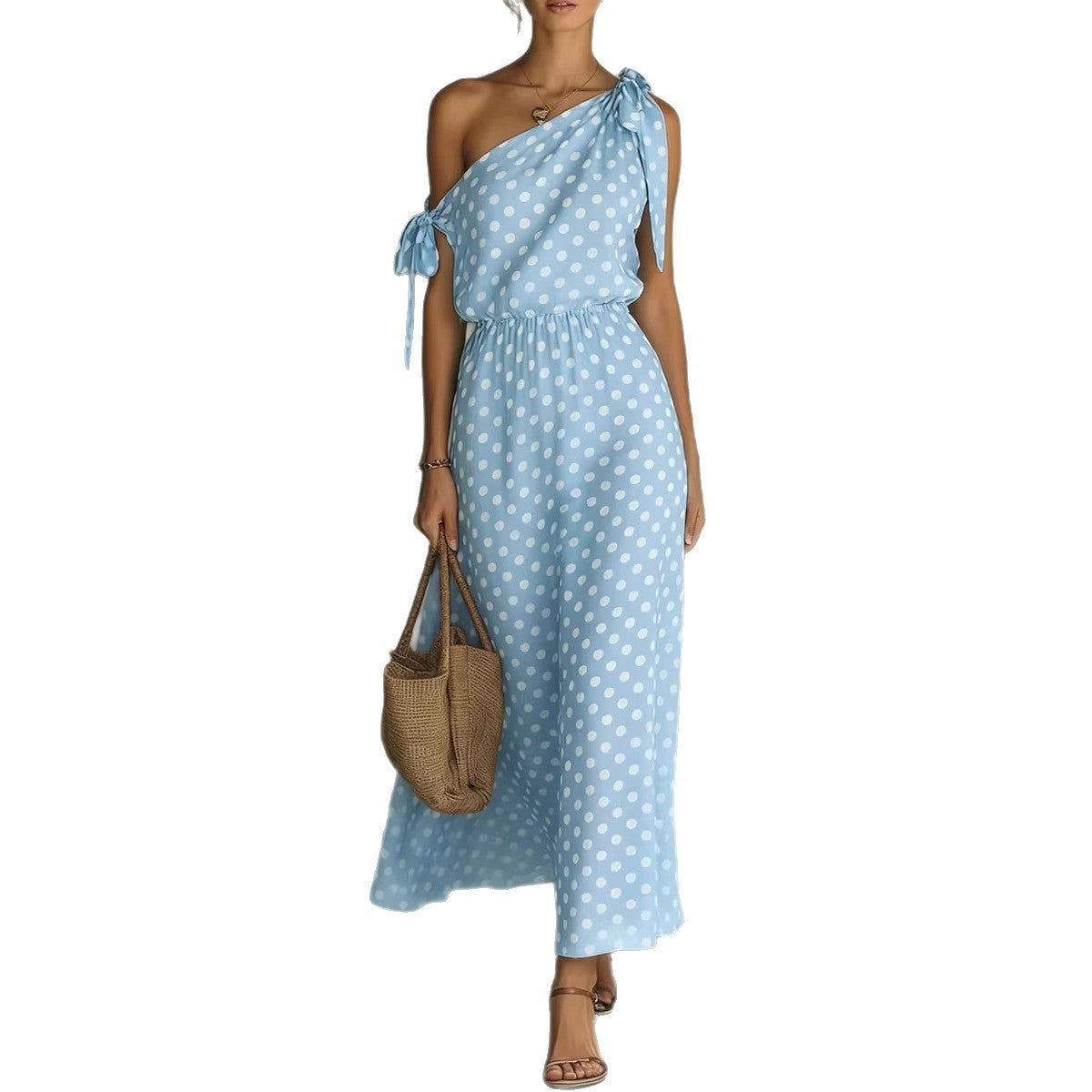 Women's Elegant Cold-shoulder Sleeveless Casual Loose Polka Dress